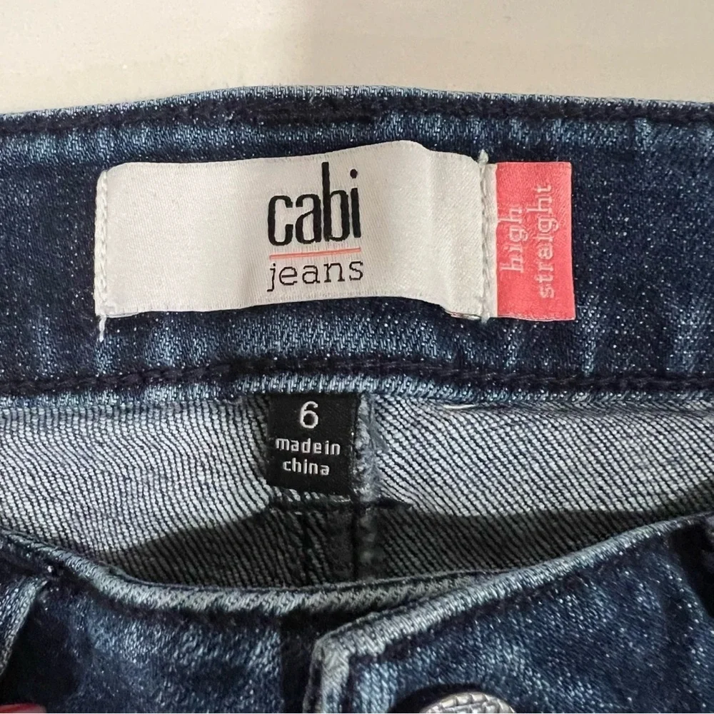 CAbi Womens Jeans Tuxedo High Rise Straight Leg Stretch Denim Blue Size 6-FLAWED